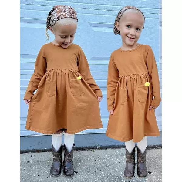 Arshiner Little Girls Dress Long Sleeve Solid Color Casual Skater Pocket Dress