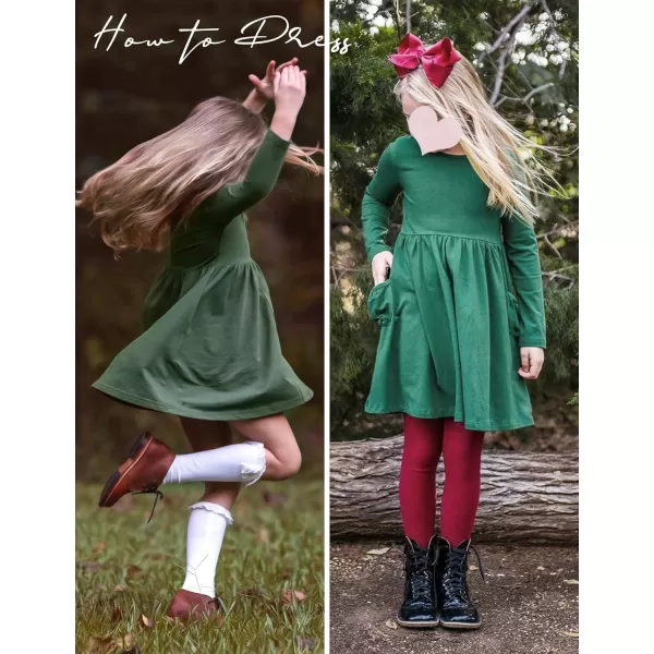 Arshiner Little Girls Dress Long Sleeve Solid Color Casual Skater Pocket Dress
