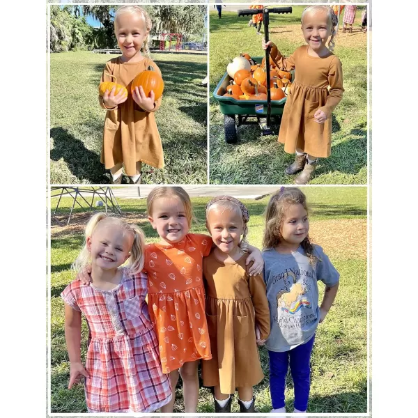 Arshiner Little Girls Dress Long Sleeve Solid Color Casual Skater Pocket Dress