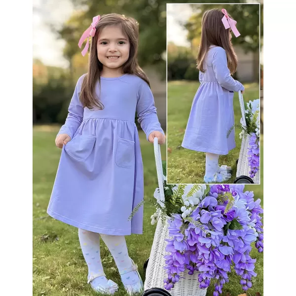 Arshiner Little Girls Dress Long Sleeve Solid Color Casual Skater Pocket Dress