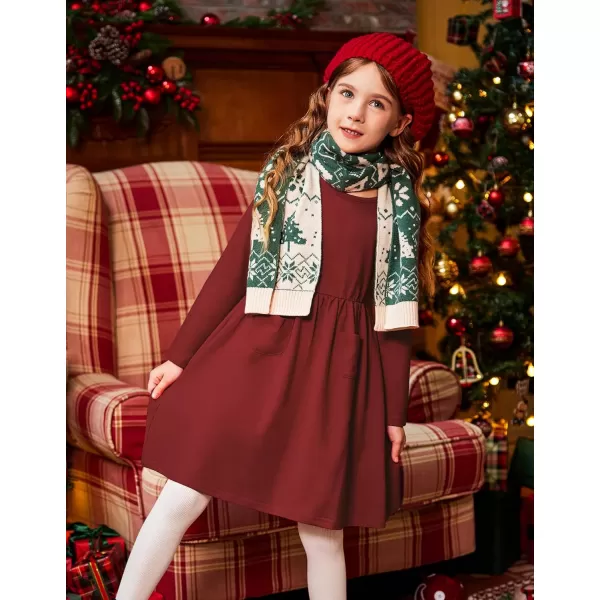 Arshiner Little Girls Dress Long Sleeve Solid Color Casual Skater Pocket Dress