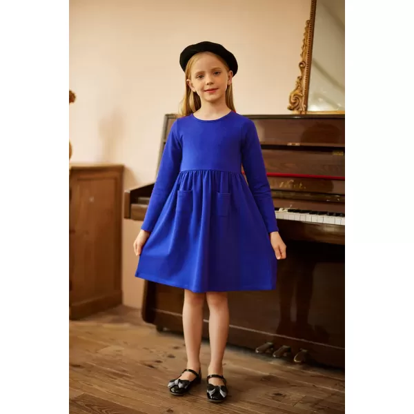 Arshiner Little Girls Dress Long Sleeve Solid Color Casual Skater Pocket Dress