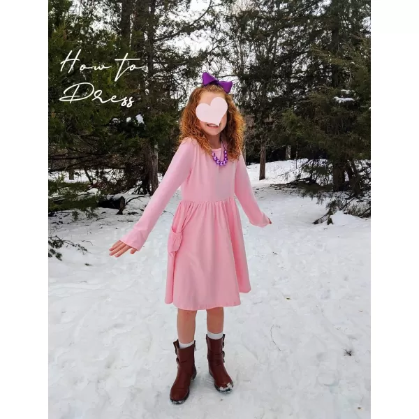 Arshiner Little Girls Dress Long Sleeve Solid Color Casual Skater Pocket Dress