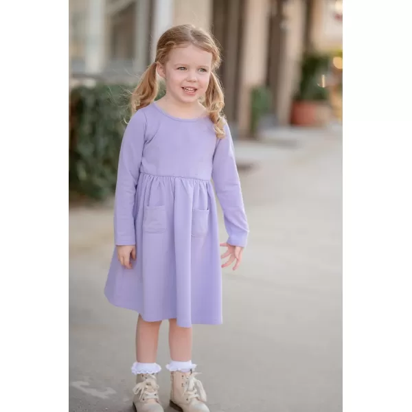 Arshiner Little Girls Dress Long Sleeve Solid Color Casual Skater Pocket Dress