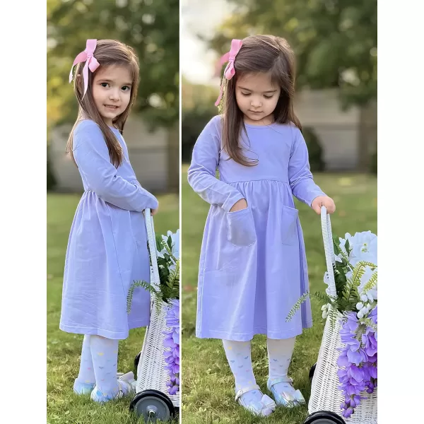 Arshiner Little Girls Dress Long Sleeve Solid Color Casual Skater Pocket Dress