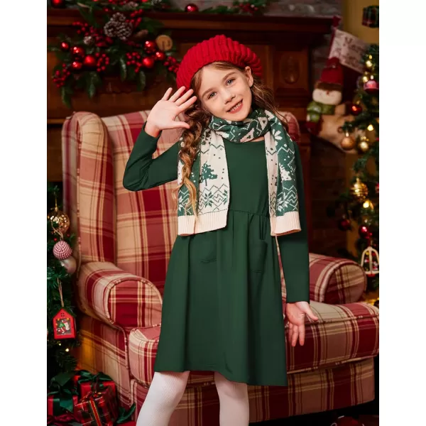 Arshiner Little Girls Dress Long Sleeve Solid Color Casual Skater Pocket Dress