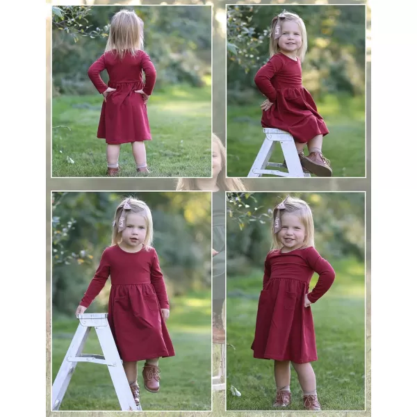 Arshiner Little Girls Dress Long Sleeve Solid Color Casual Skater Pocket Dress