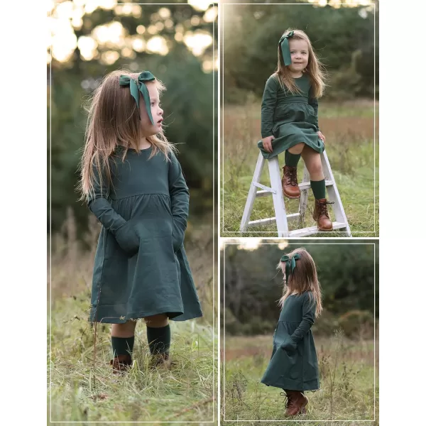Arshiner Little Girls Dress Long Sleeve Solid Color Casual Skater Pocket Dress