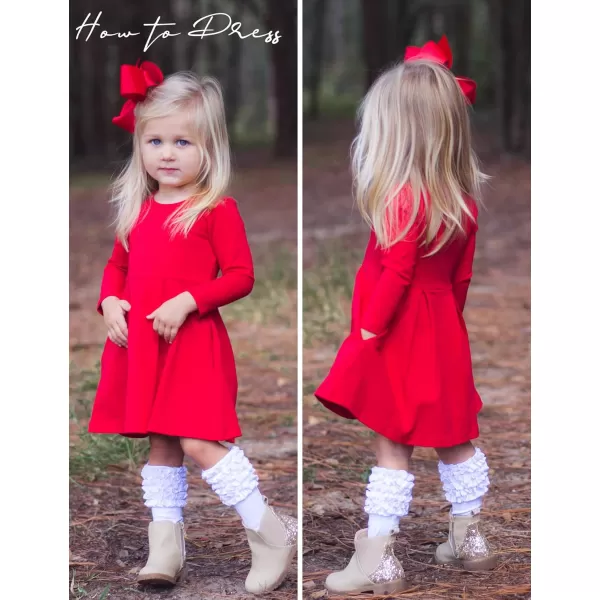 Arshiner Little Girls Dress Long Sleeve Solid Color Casual Skater Pocket Dress
