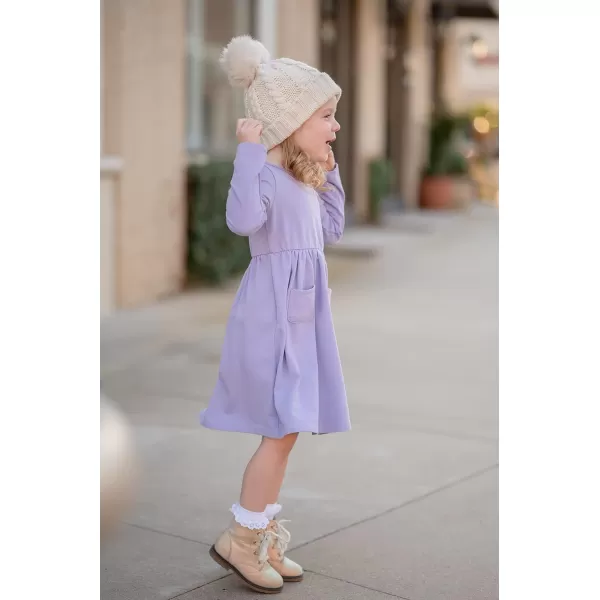 Arshiner Little Girls Dress Long Sleeve Solid Color Casual Skater Pocket Dress