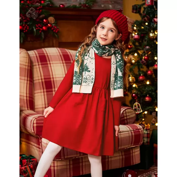 Arshiner Little Girls Dress Long Sleeve Solid Color Casual Skater Pocket Dress