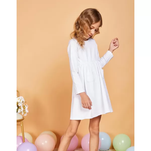 Arshiner Little Girls Dress Long Sleeve Solid Color Casual Skater Pocket Dress