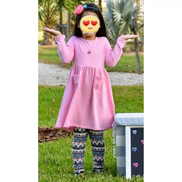 Arshiner Little Girls Dress Long Sleeve Solid Color Casual Skater Pocket Dress