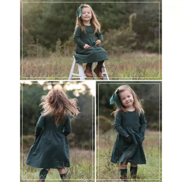 Arshiner Little Girls Dress Long Sleeve Solid Color Casual Skater Pocket Dress