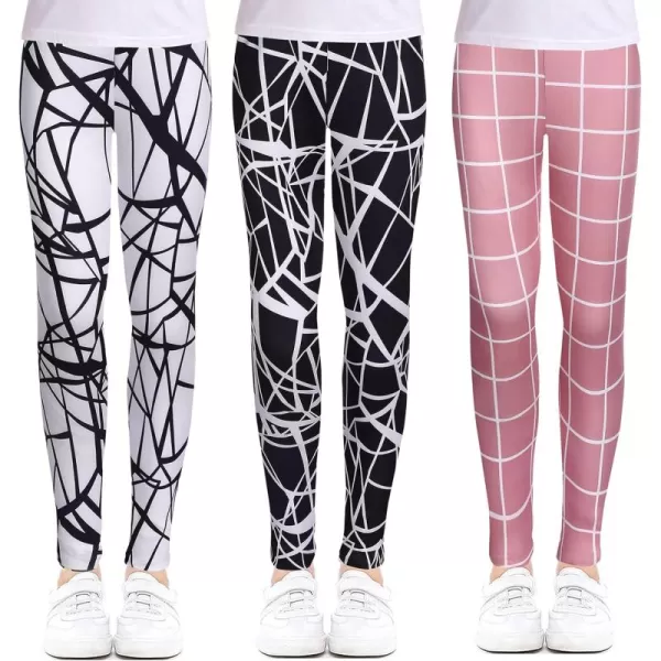 Arshiner Girl's Ankle Length Leggings 3-Pack Printing Flower Kids Classic Stretch Pants 4-14Y