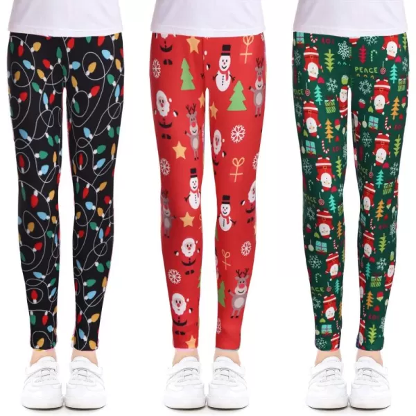 Arshiner Girl's Ankle Length Leggings 3-Pack Printing Flower Kids Classic Stretch Pants 4-14Y