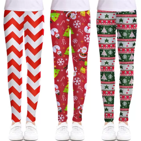 Arshiner Girl's Ankle Length Leggings 3-Pack Printing Flower Kids Classic Stretch Pants 4-14Y