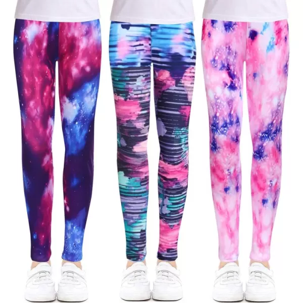 Arshiner Girl's Ankle Length Leggings 3-Pack Printing Flower Kids Classic Stretch Pants 4-14Y