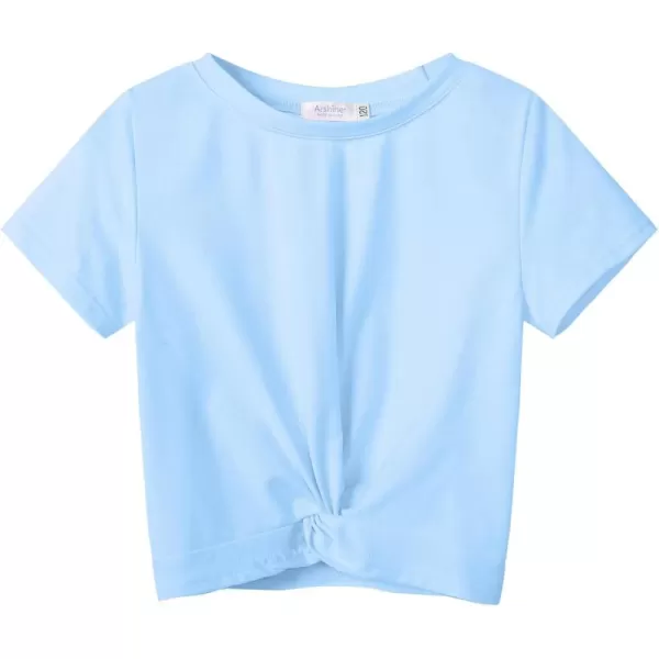 Arshiner Girls Casual Tie Dye Short-Sleeve T-Shirt Cute Print Summer Blouse for Girls Twist Front Tunic Tee Tops