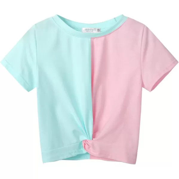 Arshiner Girls Casual Tie Dye Short-Sleeve T-Shirt Cute Print Summer Blouse for Girls Twist Front Tunic Tee Tops