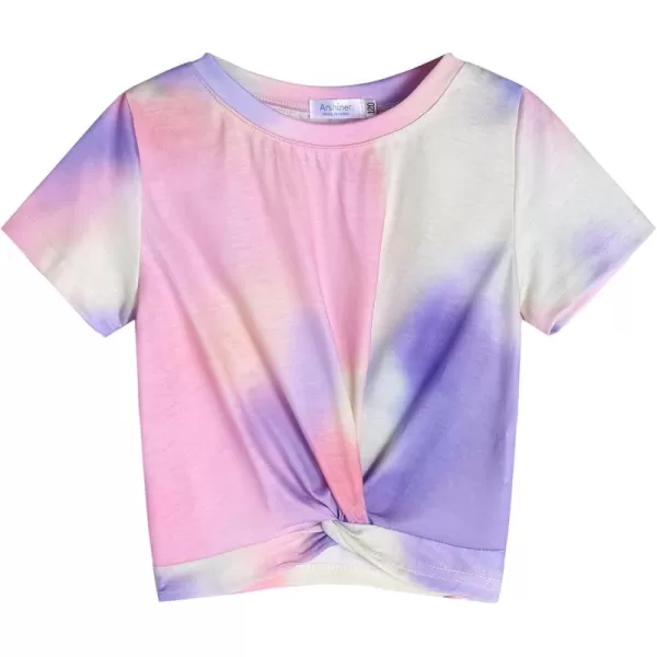 Arshiner Girls Casual Tie Dye Short-Sleeve T-Shirt Cute Print Summer Blouse for Girls Twist Front Tunic Tee Tops