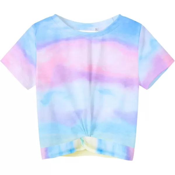 Arshiner Girls Casual Tie Dye Short-Sleeve T-Shirt Cute Print Summer Blouse for Girls Twist Front Tunic Tee Tops