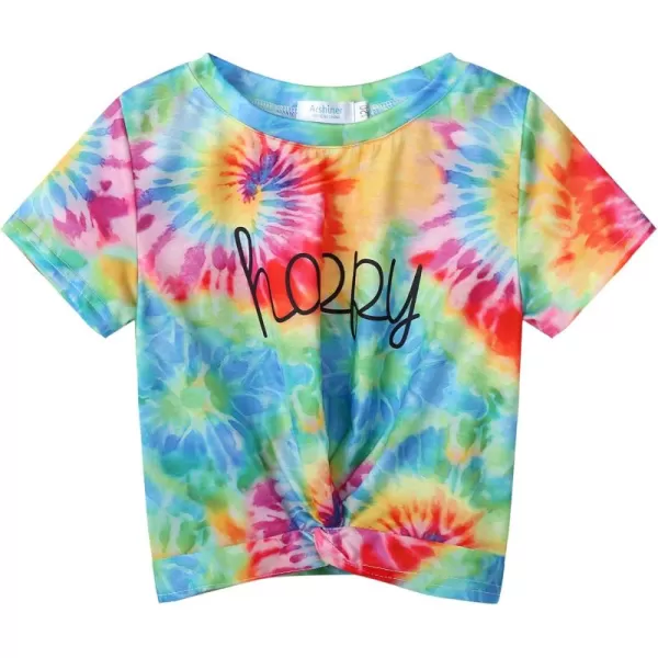 Arshiner Girls Casual Tie Dye Short-Sleeve T-Shirt Cute Print Summer Blouse for Girls Twist Front Tunic Tee Tops