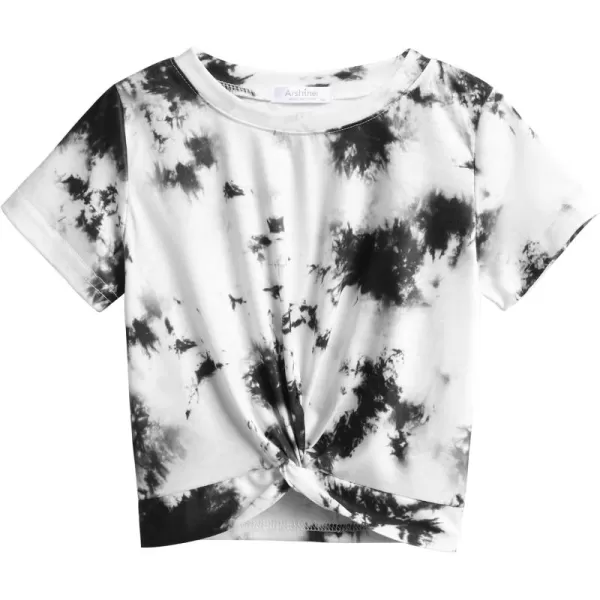 Arshiner Girls Casual Tie Dye Short-Sleeve T-Shirt Cute Print Summer Blouse for Girls Twist Front Tunic Tee Tops
