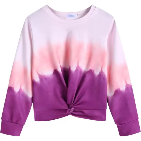 Arshiner Girls Casual Twist Front Lightweight Sweatshirt Tie Dye Printed Long Sleeve Crop Tops Pullover