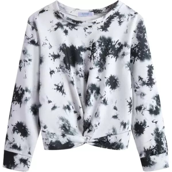 Arshiner Girls Casual Twist Front Lightweight Sweatshirt Tie Dye Printed Long Sleeve Crop Tops Pullover