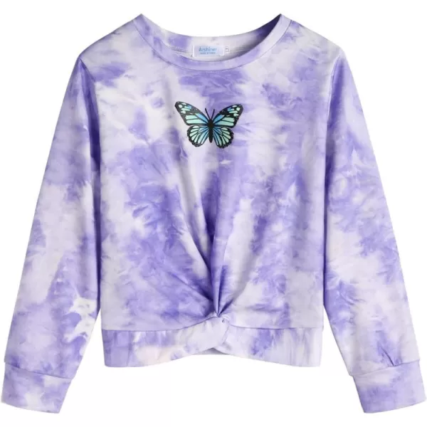 Arshiner Girls Casual Twist Front Lightweight Sweatshirt Tie Dye Printed Long Sleeve Crop Tops Pullover
