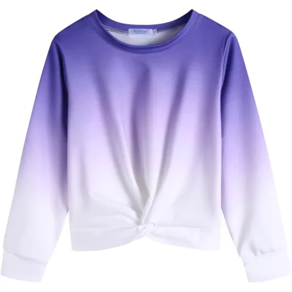 Arshiner Girls Casual Twist Front Lightweight Sweatshirt Tie Dye Printed Long Sleeve Crop Tops Pullover