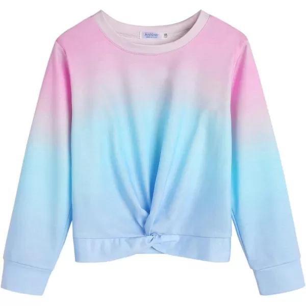 Arshiner Girls Casual Twist Front Lightweight Sweatshirt Tie Dye Printed Long Sleeve Crop Tops Pullover
