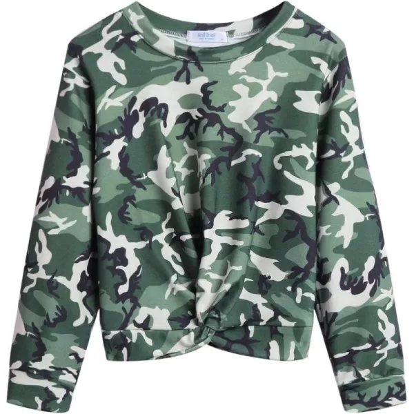 Arshiner Girls Casual Twist Front Lightweight Sweatshirt Tie Dye Printed Long Sleeve Crop Tops Pullover