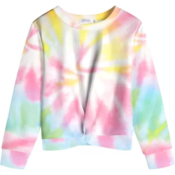 Arshiner Girls Casual Twist Front Lightweight Sweatshirt Tie Dye Printed Long Sleeve Crop Tops Pullover
