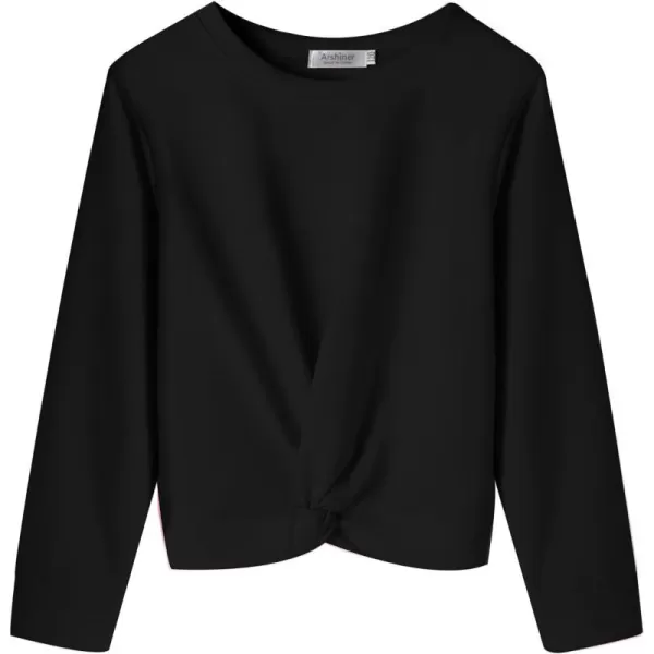 Arshiner Girls Casual Twist Front Lightweight Sweatshirt Tie Dye Printed Long Sleeve Crop Tops Pullover