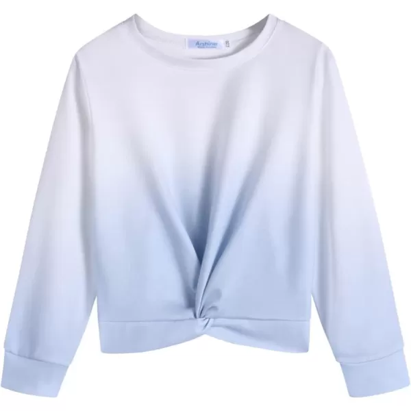 Arshiner Girls Casual Twist Front Lightweight Sweatshirt Tie Dye Printed Long Sleeve Crop Tops Pullover