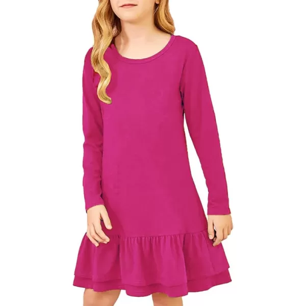 Arshiner Girls Cotton Long Sleeve A-Line Ruffle Hem Dress for School