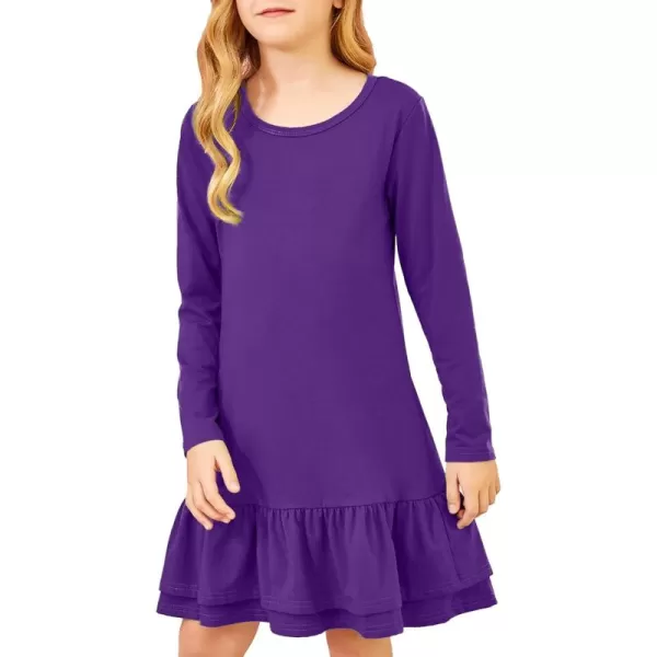Arshiner Girls Cotton Long Sleeve A-Line Ruffle Hem Dress for School