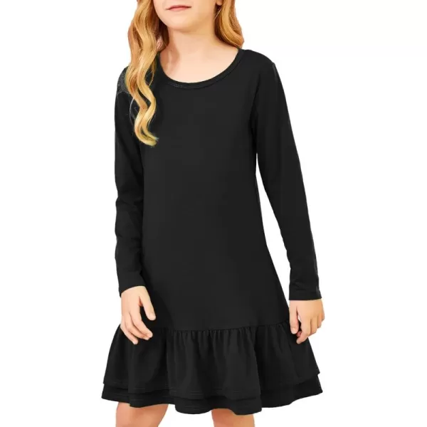 Arshiner Girls Cotton Long Sleeve A-Line Ruffle Hem Dress for School