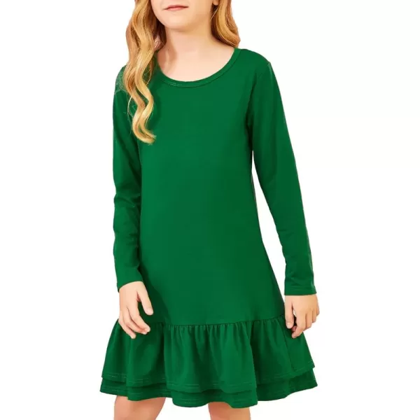 Arshiner Girls Cotton Long Sleeve A-Line Ruffle Hem Dress for School