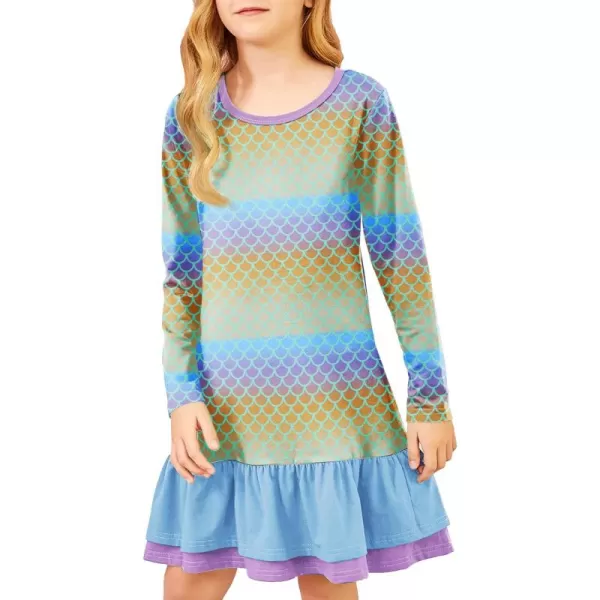 Arshiner Girls Cotton Long Sleeve A-Line Ruffle Hem Dress for School