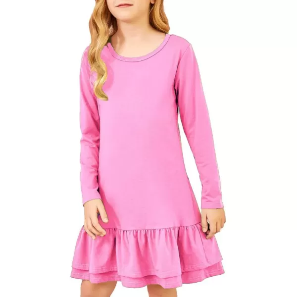 Arshiner Girls Cotton Long Sleeve A-Line Ruffle Hem Dress for School