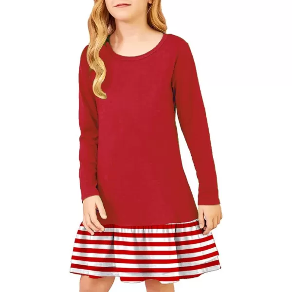 Arshiner Girls Cotton Long Sleeve A-Line Ruffle Hem Dress for School
