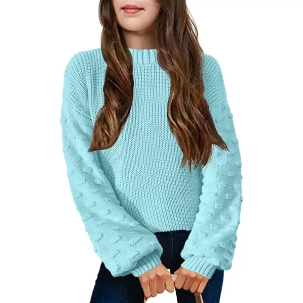 Arshiner Girls Crewneck Sweaters Chunky Lantern Sleeve Knit Jumper Tops Casual Drop Shoulder Pullover Outwear for 5-13 Years