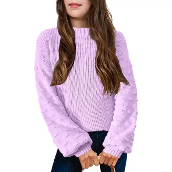 Arshiner Girls Crewneck Sweaters Chunky Lantern Sleeve Knit Jumper Tops Casual Drop Shoulder Pullover Outwear for 5-13 Years