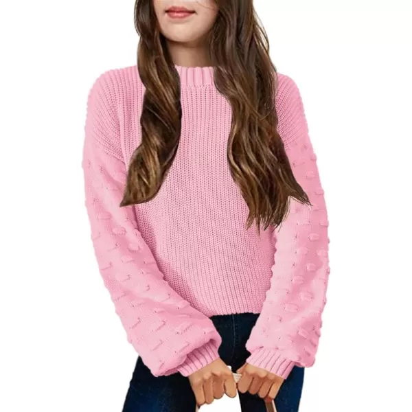 Arshiner Girls Crewneck Sweaters Chunky Lantern Sleeve Knit Jumper Tops Casual Drop Shoulder Pullover Outwear for 5-13 Years