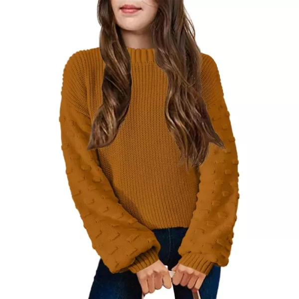 Arshiner Girls Crewneck Sweaters Chunky Lantern Sleeve Knit Jumper Tops Casual Drop Shoulder Pullover Outwear for 5-13 Years