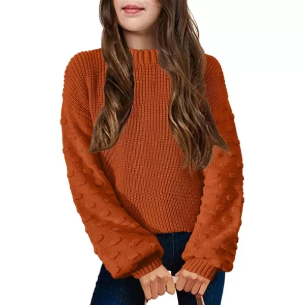 Arshiner Girls Crewneck Sweaters Chunky Lantern Sleeve Knit Jumper Tops Casual Drop Shoulder Pullover Outwear for 5-13 Years