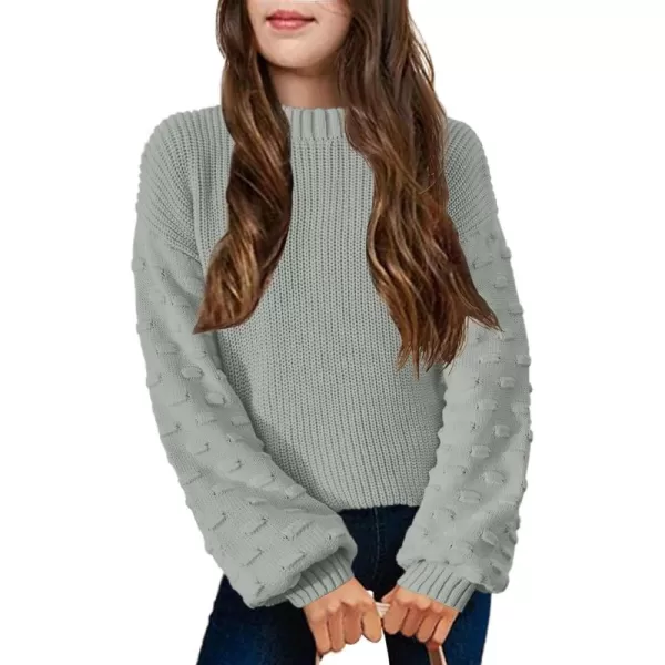 Arshiner Girls Crewneck Sweaters Chunky Lantern Sleeve Knit Jumper Tops Casual Drop Shoulder Pullover Outwear for 5-13 Years